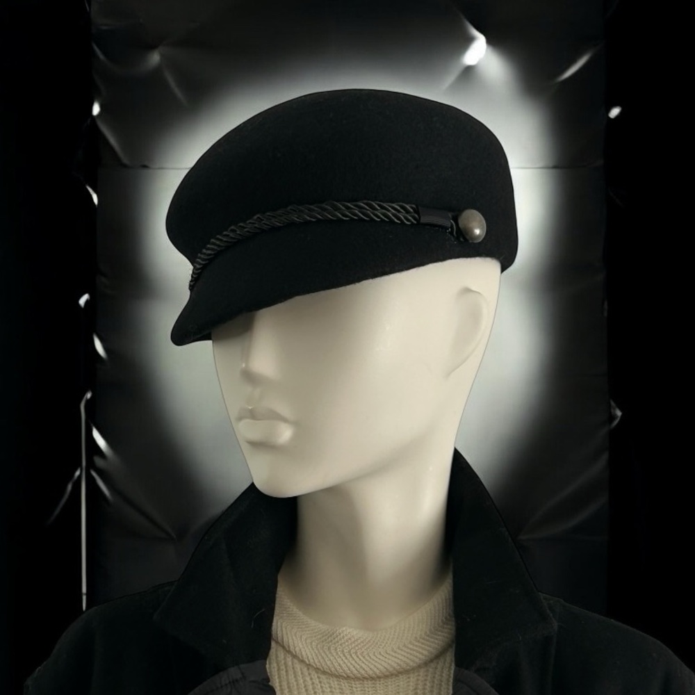 Black Wool Cadet Cap with Braided Trim